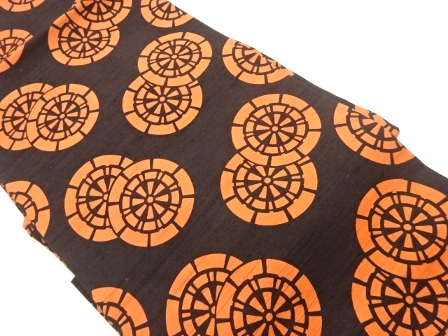 手織り紬片輪車模様名古屋帯